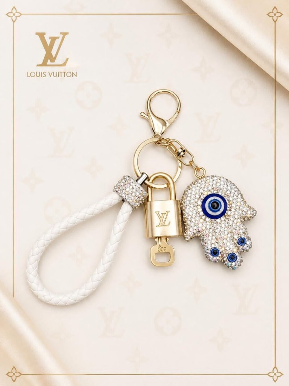 Louis Vuitton Gold Lock 🔒 Authentic LV Key + Unbranded Evil Eye Bag Charm